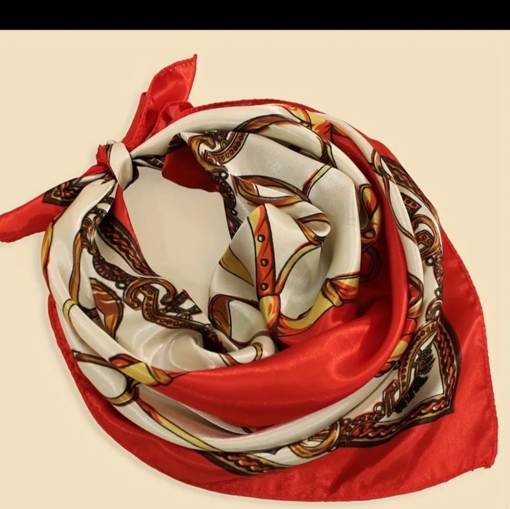 Scarf New Horse Bit Shoe Chain Print Scarves Equestrian Preppy Horse Horses Red